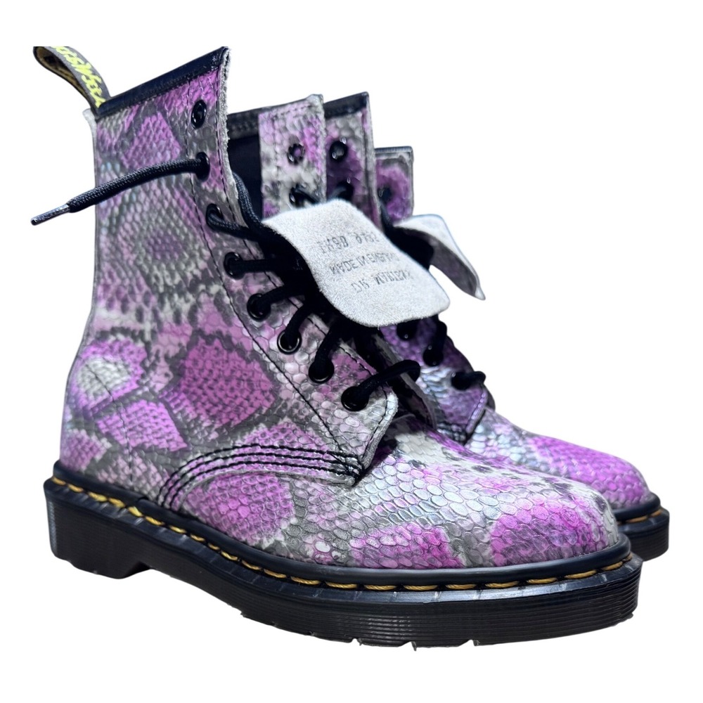 Dr.‎ Martens Boots Snakeskin Leather Purple UK 4 US 6 Made in England Grunge Y2K
